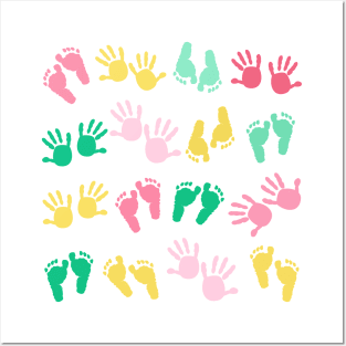 Colorful baby footprint and hands kids Posters and Art